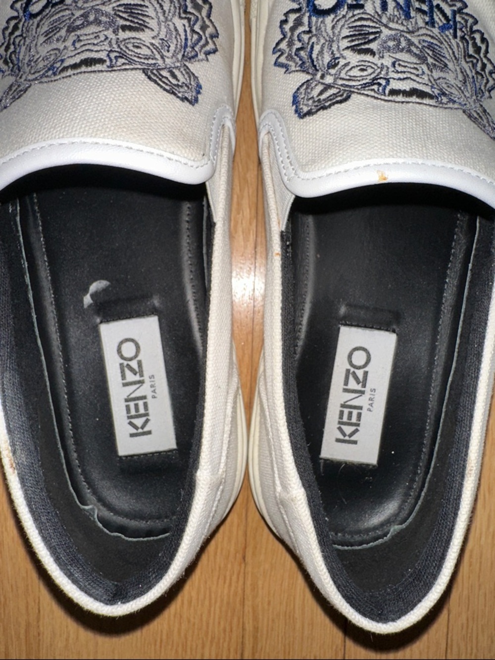 Kenzo Paris white slip-on canvas sneakers with navy embroidered tiger size 8 - Picture 9 of 10